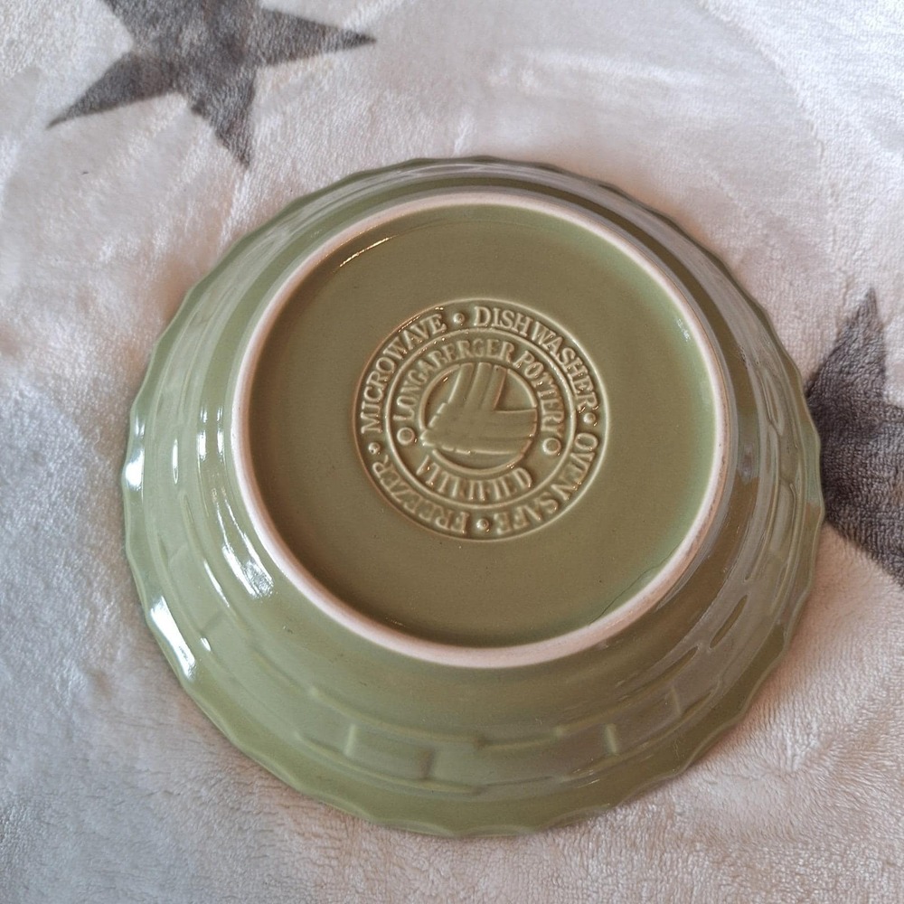 Retired Longaberger Pottery Woven Traditions Pie Plate Dish 7"  Sage Green